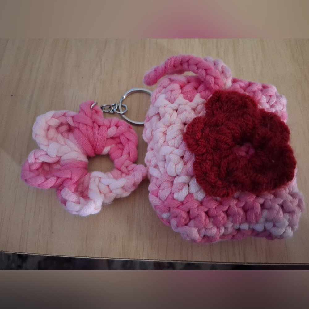 Pink and Red Crochet Keychain Set